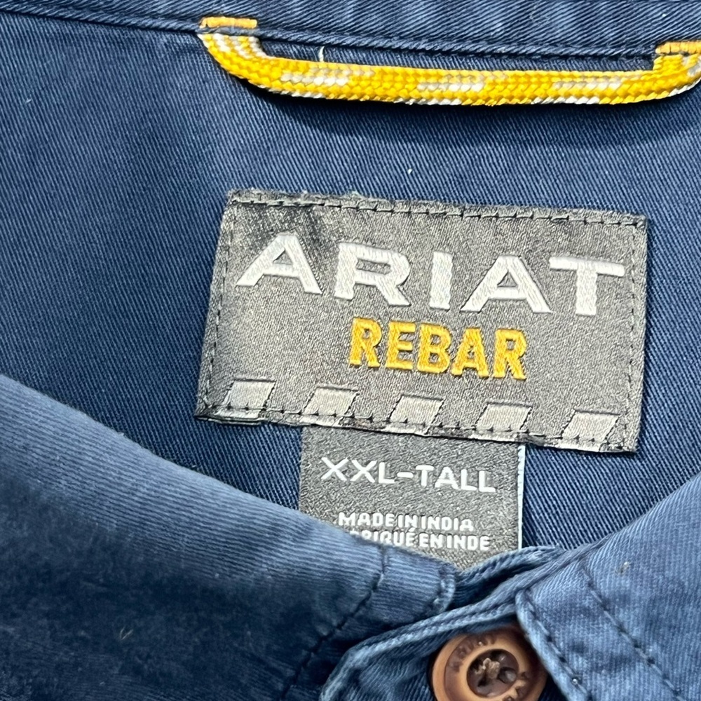 Ariat Rebar Blue Cotton Work Shirt Mens Size XXL Tall Button Front Utility EUC - Picture 6 of 13